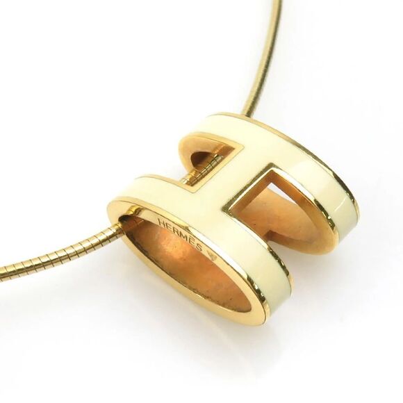 Hermes Ash H Metal Necklace in Gold and Ivory - Picture 2 of 10